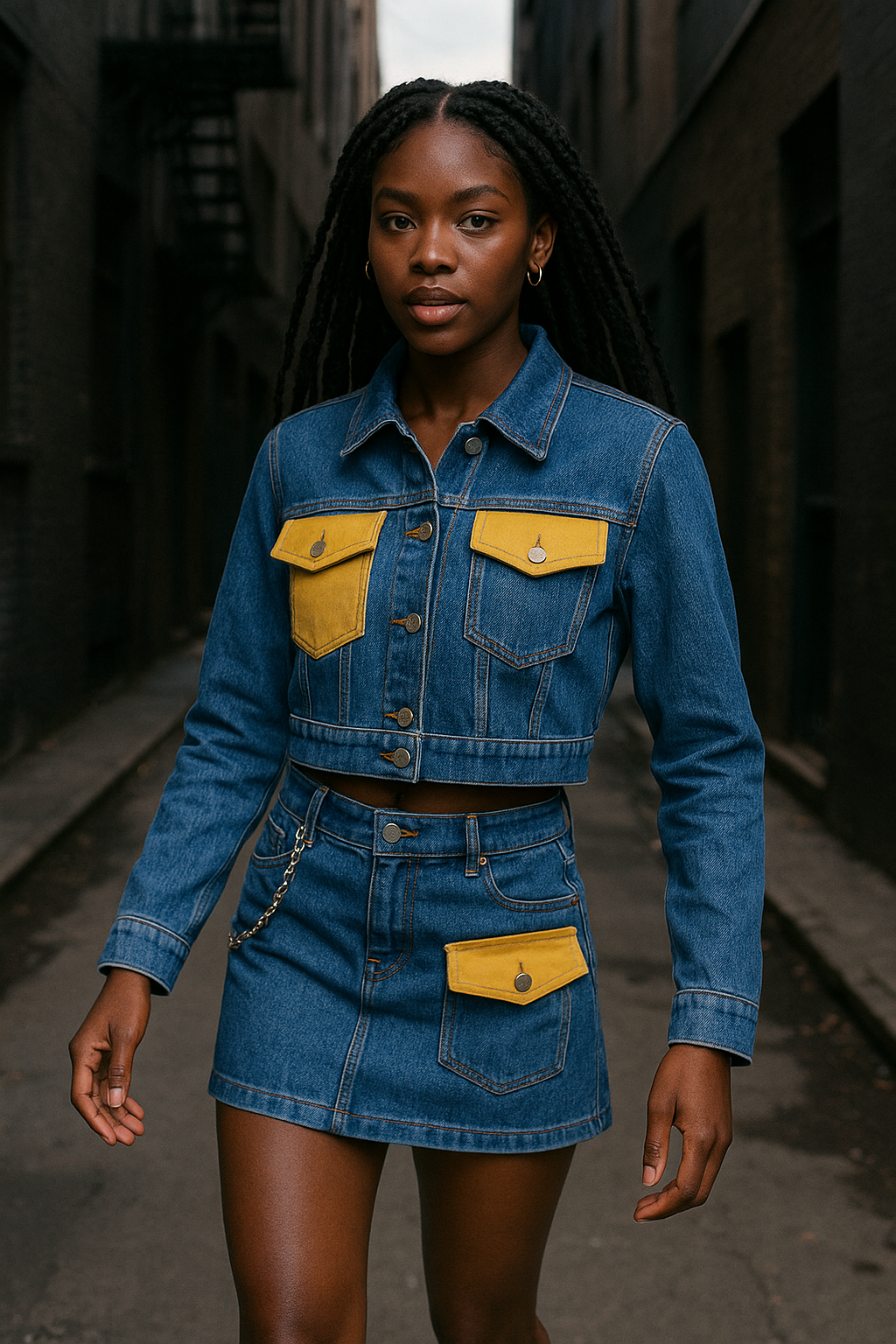 POC DENIM DESIGN Mini Skirt and Crop Jacket